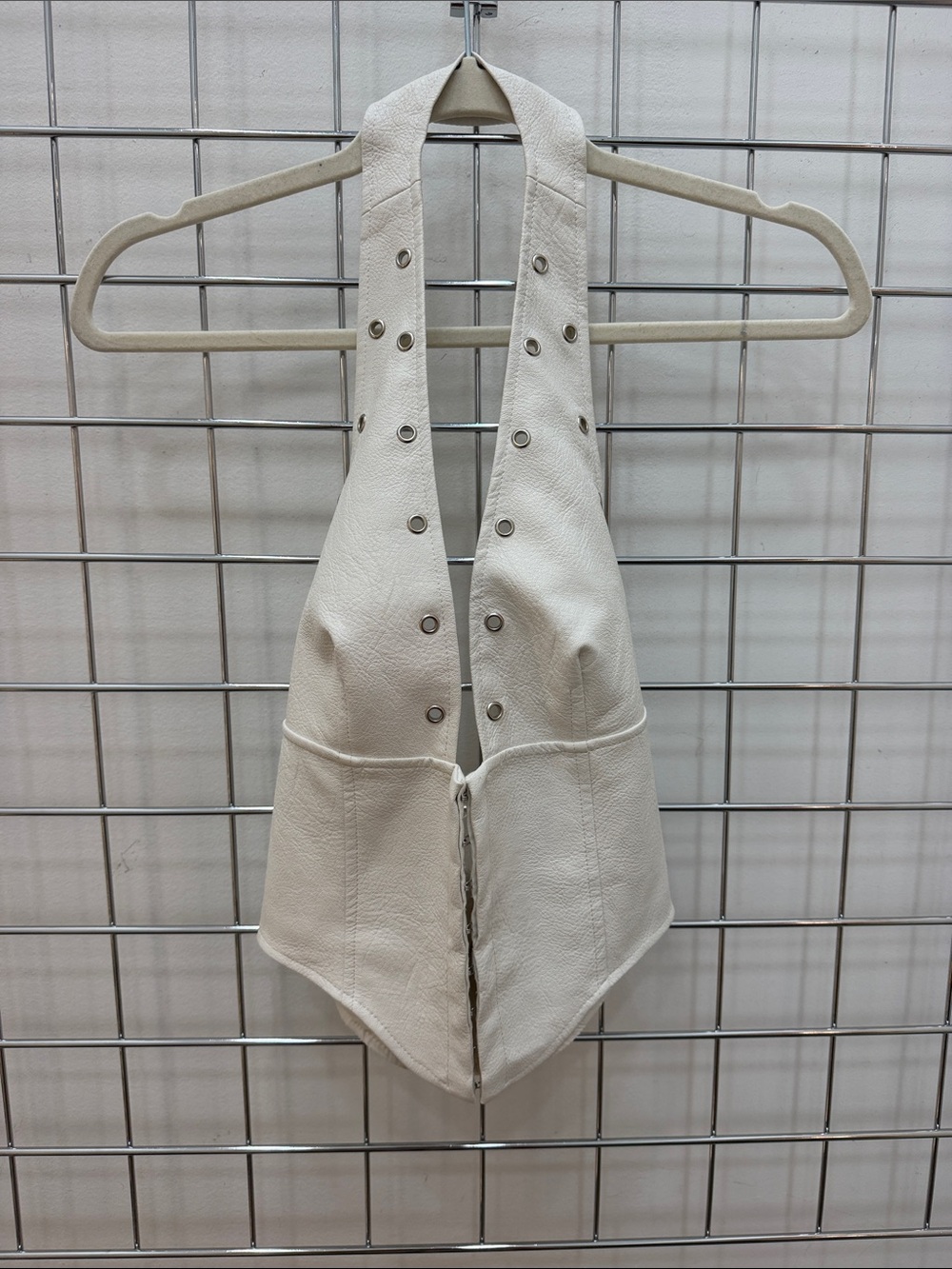Princess Polly Cream Faux-Leather Halter top with grommets